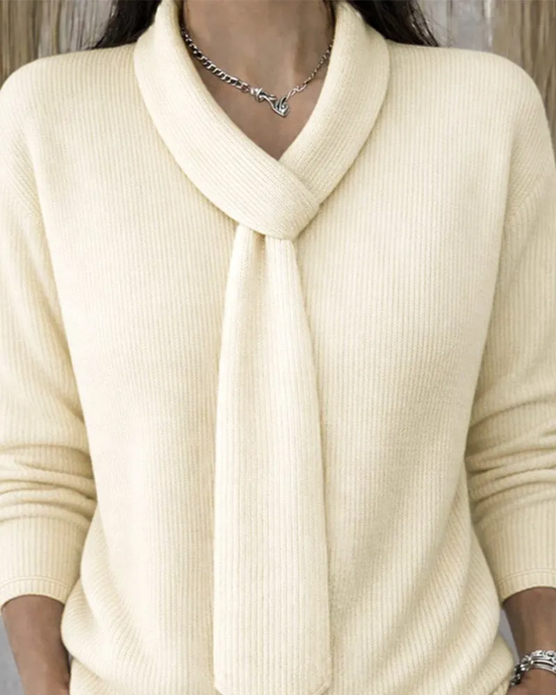 Urban Casual Tie Neck Design Knit Top sold by zeagoo product image thumbnail 3