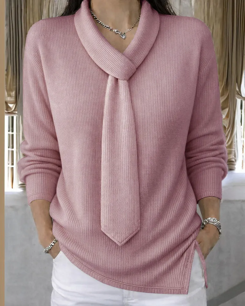 Urban Casual Tie Neck Design Knit Top sold by zeagoo product image thumbnail 2