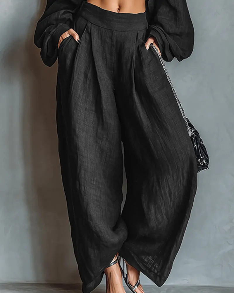 Fashion Cotton Linen Off-the-Shoulder Top and Pants Set sold by zeagoo product image thumbnail 4