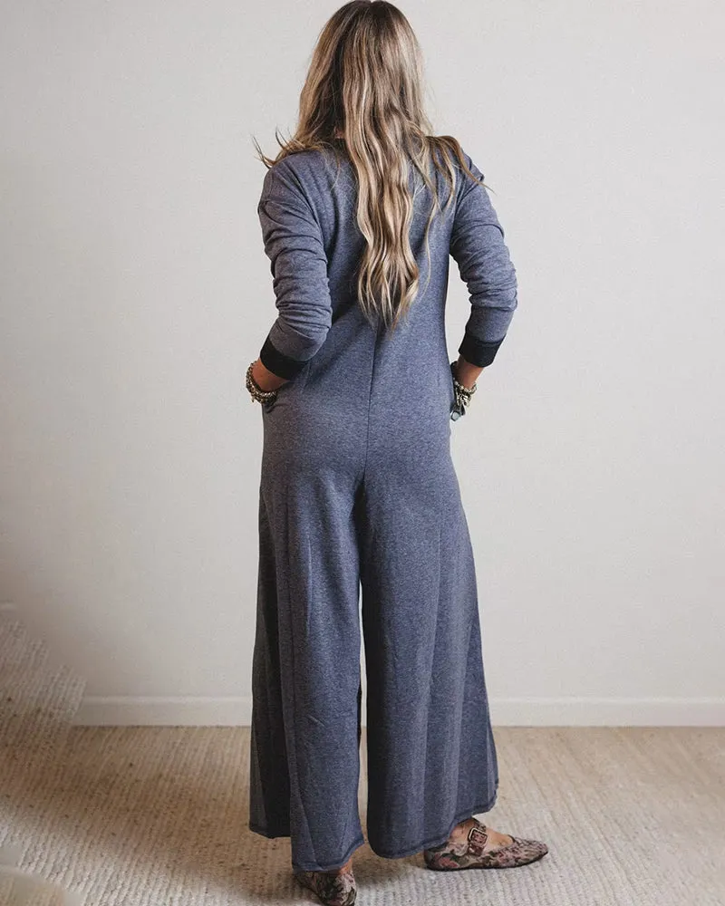 Comfy Loose Fit Contrast Color V-Neck Jumpsuit sold by zeagoo product image thumbnail 3