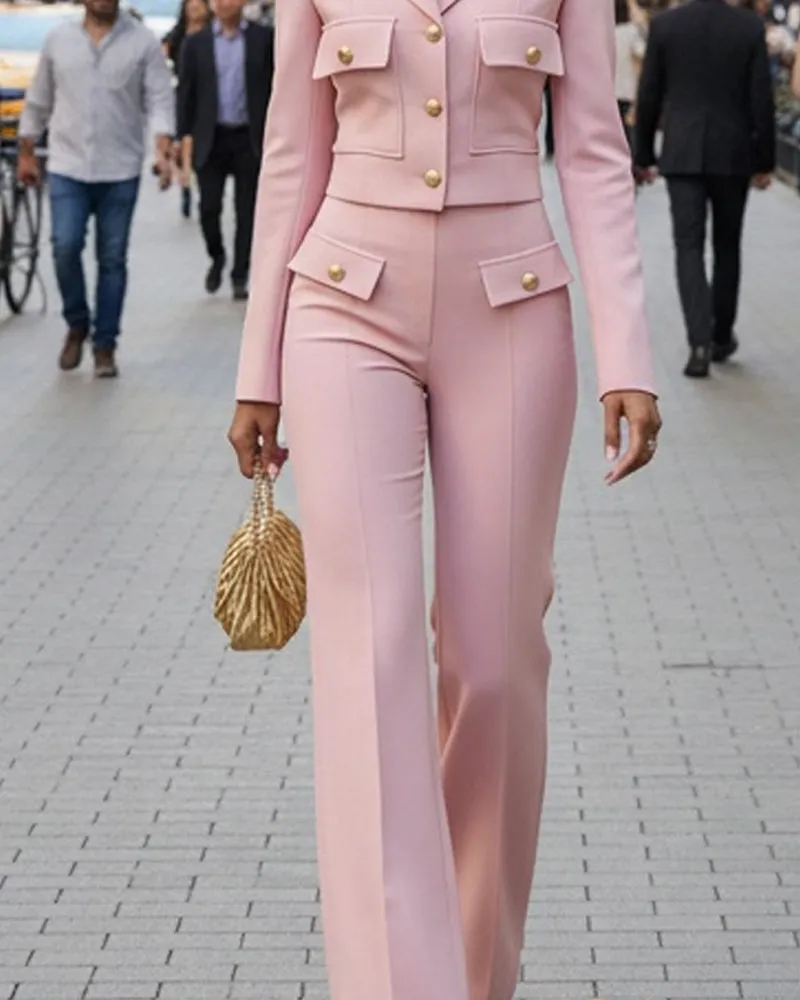 Stylish Elegant Crop Blazer Pants Set sold by zeagoo product image thumbnail 4