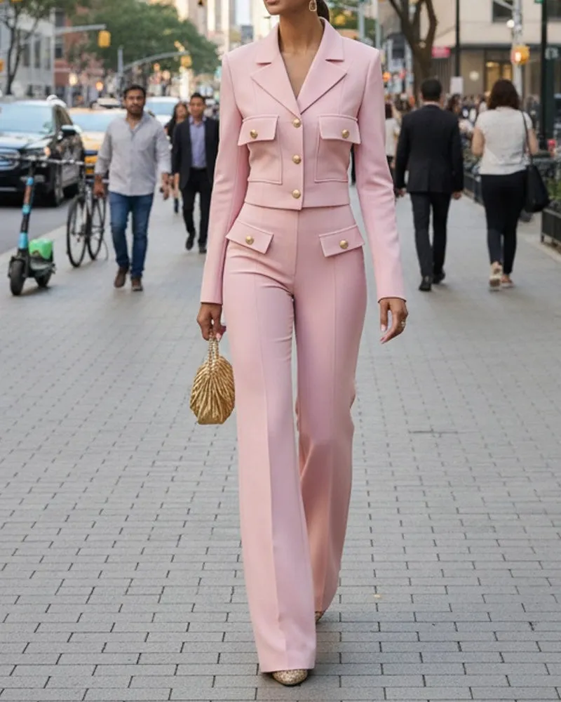 Stylish Elegant Crop Blazer Pants Set sold by zeagoo