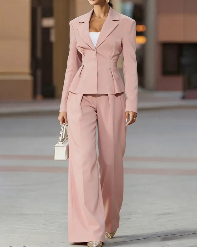 Luxe Elegant Pleated Fishtail Blazer Pants Set made by zeagoo