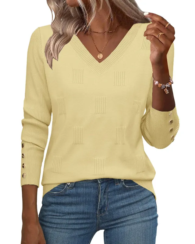 Casual Ribbed Knit V-Neck Sweater (US Only) sold by zeagoo