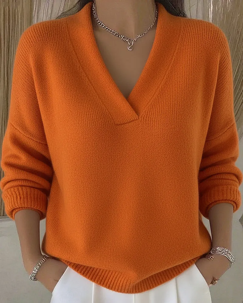 Classic Solid Loose Fit V-neck Sweater sold by zeagoo product image thumbnail 3
