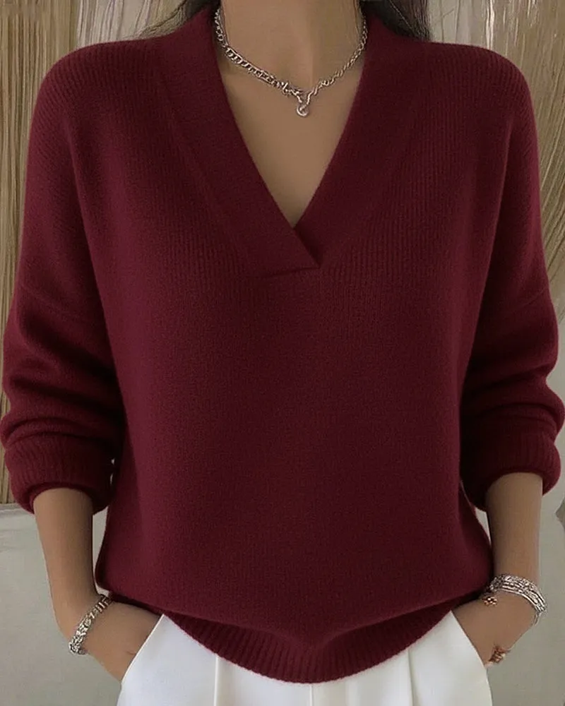 Classic Solid Loose Fit V-neck Sweater sold by zeagoo product image thumbnail 5