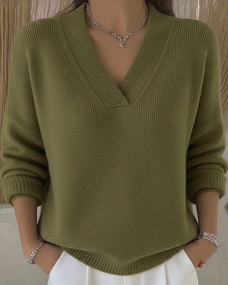 Classic Solid Loose Fit V-neck Sweater sold by zeagoo product image thumbnail 4