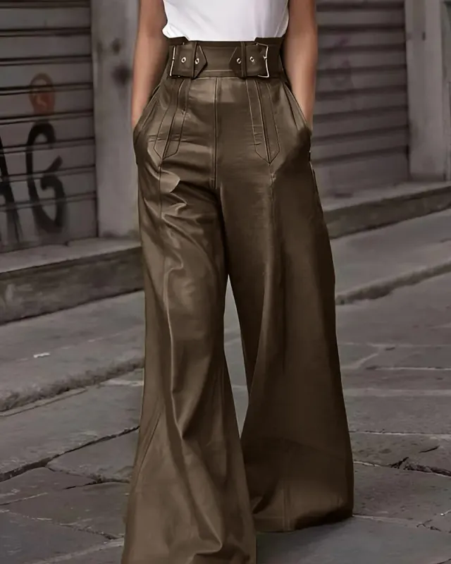 Retro 1950S PU Wide Leg Pants sold by zeagoo