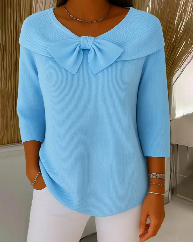 Zeagoo Cute Bow Tie Collar Knit Top made by zeagoo