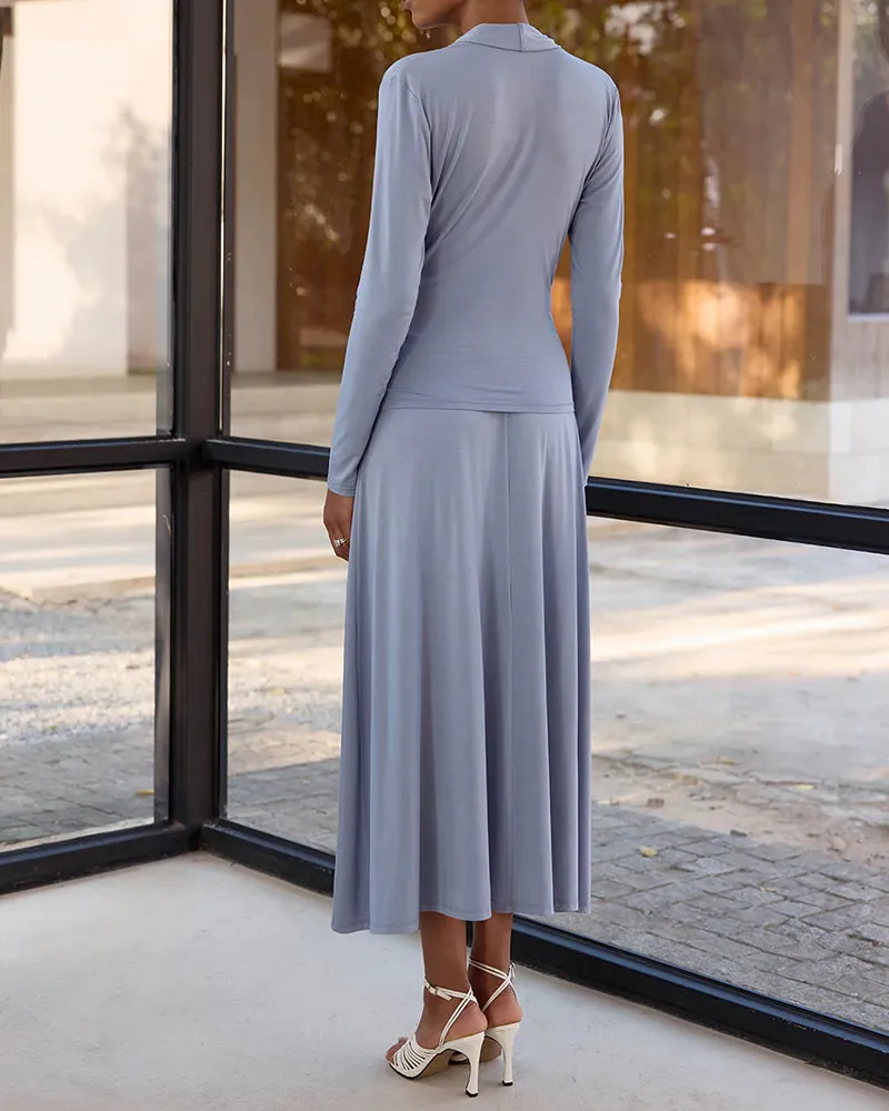 Effortless Style Draped Wrap Top and Midi Skirt Set sold by zeagoo product image thumbnail 2