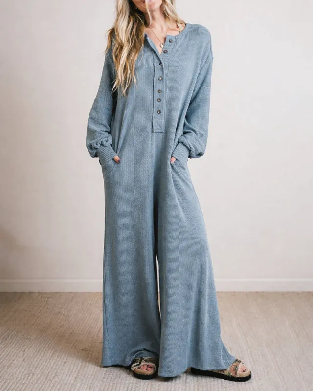 Casual Easygoing Style Textured Jumpsuit made by zeagoo