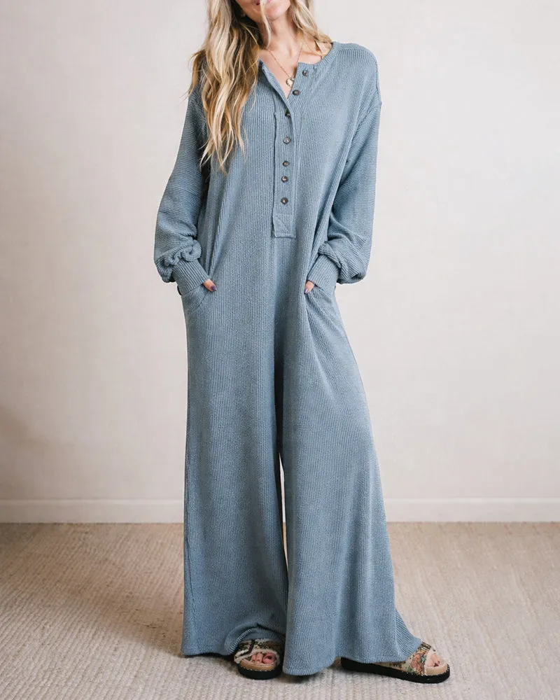 Casual Easygoing Style Textured Jumpsuit sold by zeagoo