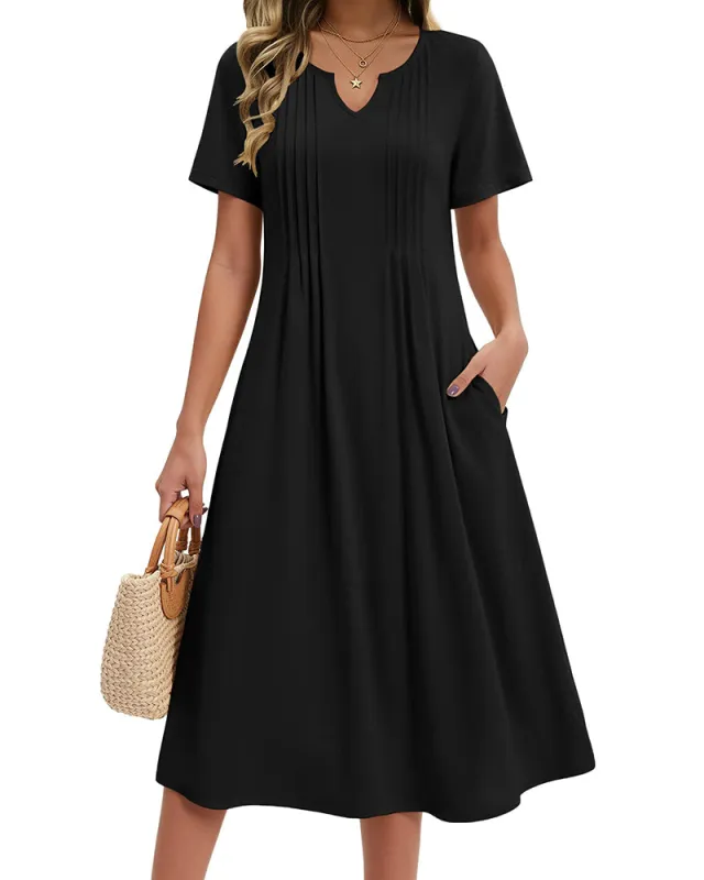 Casual Short Sleeve A-line Midi Dress with Pocket (US Only) sold by zeagoo