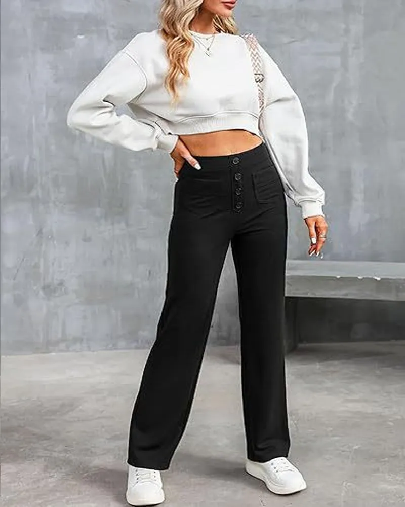 Classic High Waist Straight Leg Pants sold by zeagoo