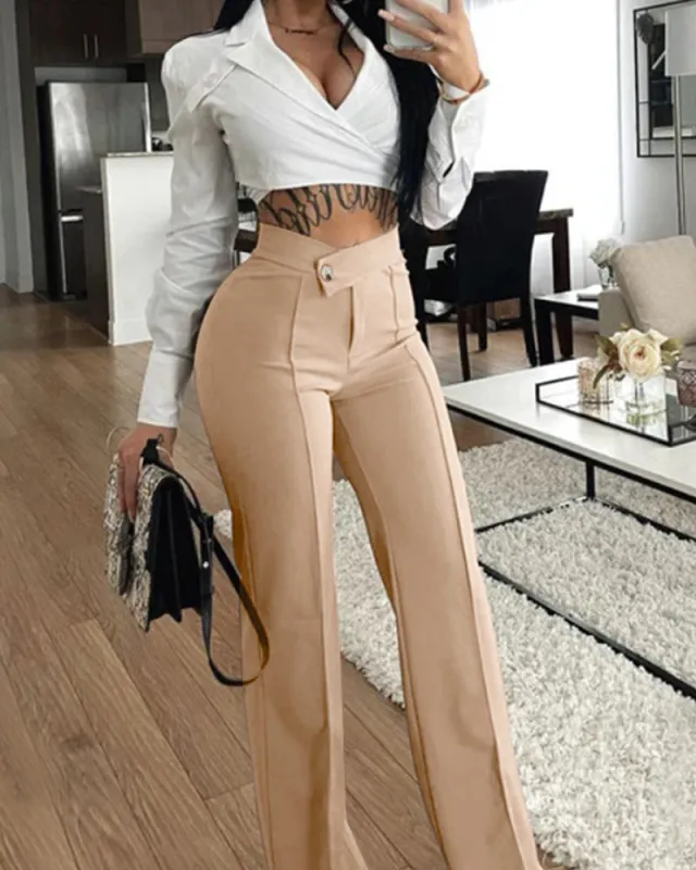 Essential Solid High Waist Wide Leg Pants sold by zeagoo