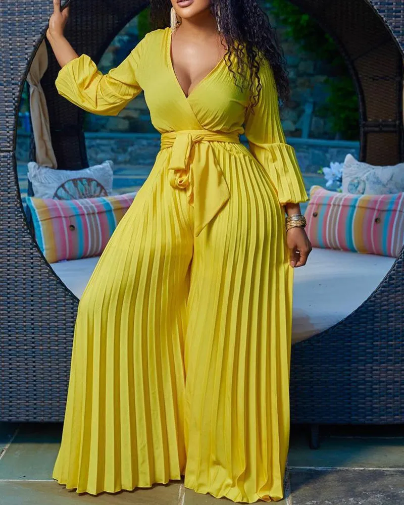 Stylish Lightweight Tie Waist Pleated Jumpsuit sold by zeagoo