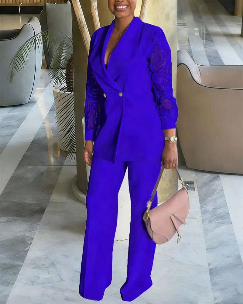 Business Casual Lace Sleeves Blazer and Pants Set sold by zeagoo product image thumbnail 3