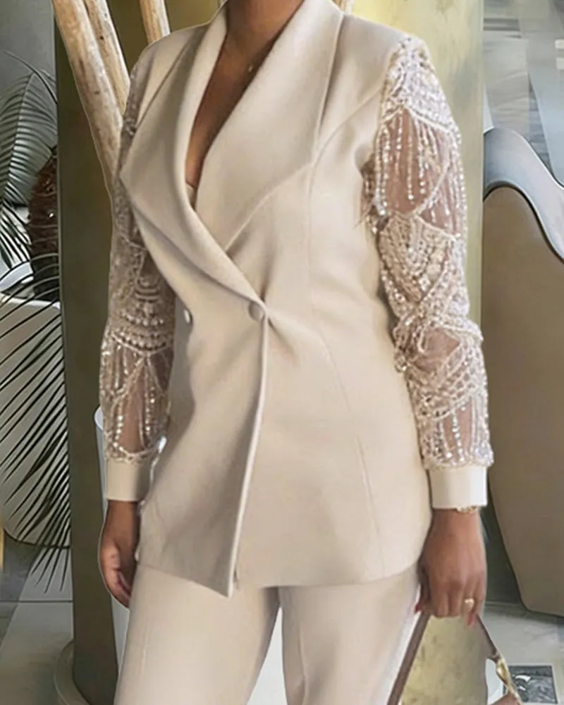 Business Casual Lace Sleeves Blazer and Pants Set sold by zeagoo product image thumbnail 5