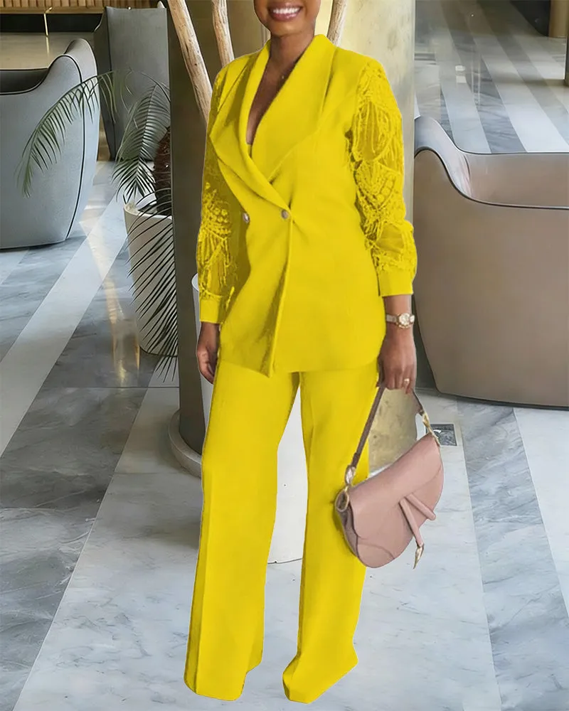 Business Casual Lace Sleeves Blazer and Pants Set sold by zeagoo product image thumbnail 4