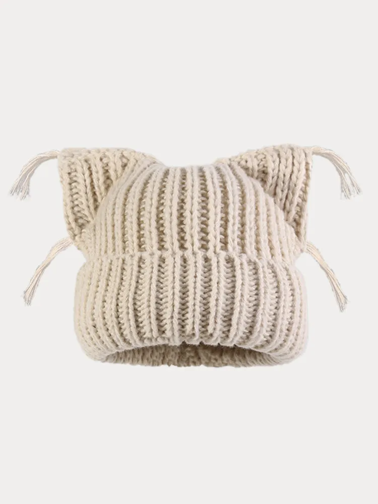 Unique Cats Ear Tassels Knit Beanie sold by zeagoo product image thumbnail 2