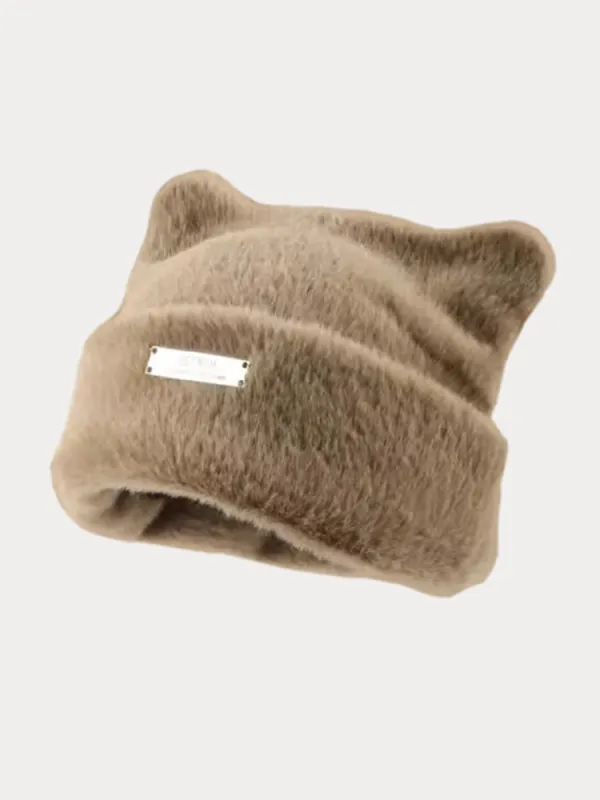 Soft Warm Cat Ear Shape Knit Beanie made by zeagoo