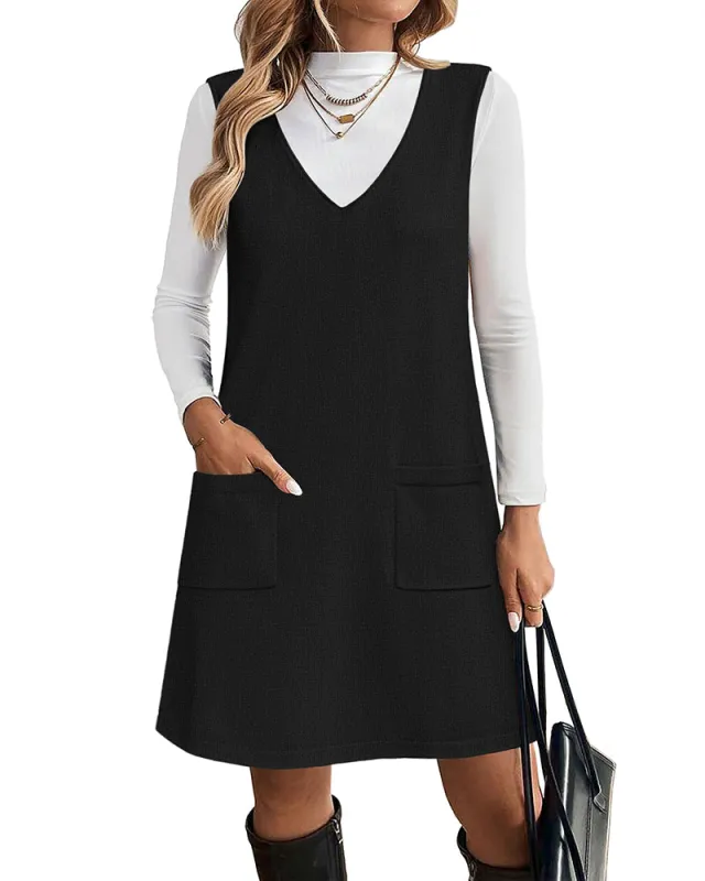 Trendy V-neck Sweater Knit Vest Dress (US Only) made by zeagoo