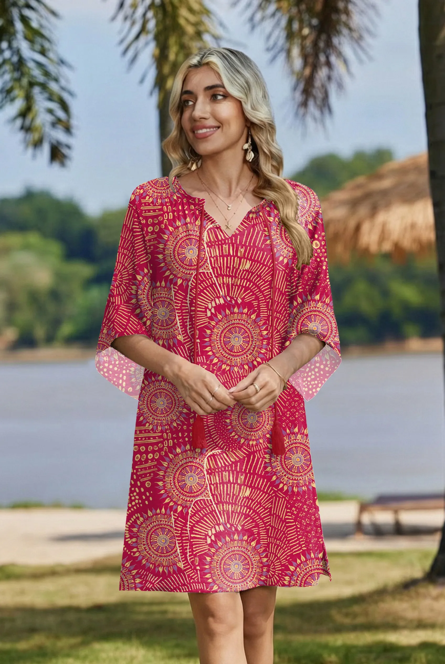 Zeagoo Women's Boho Mini Dress with Pockets (US Only) sold by zeagoo product image thumbnail 5