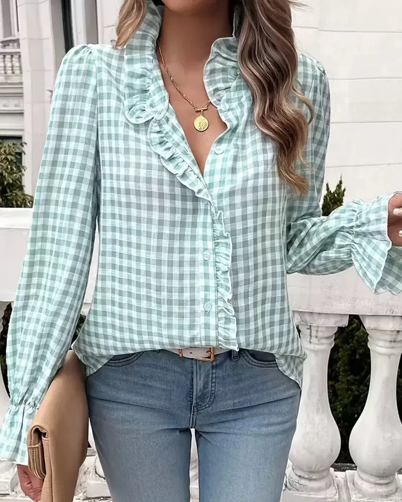 Zeagoo Zeagoo Women's Chic Gingham Ruffle Blouse for Women Cute Summer Casual 2026 | Under sold by zeagoo product image thumbnail 5