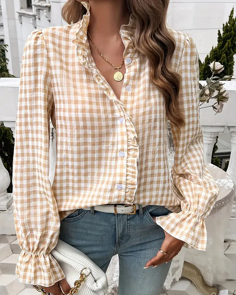 Zeagoo Zeagoo Women's Chic Gingham Ruffle Blouse for Women Cute Summer Casual 2026 | Under sold by zeagoo product image thumbnail 3