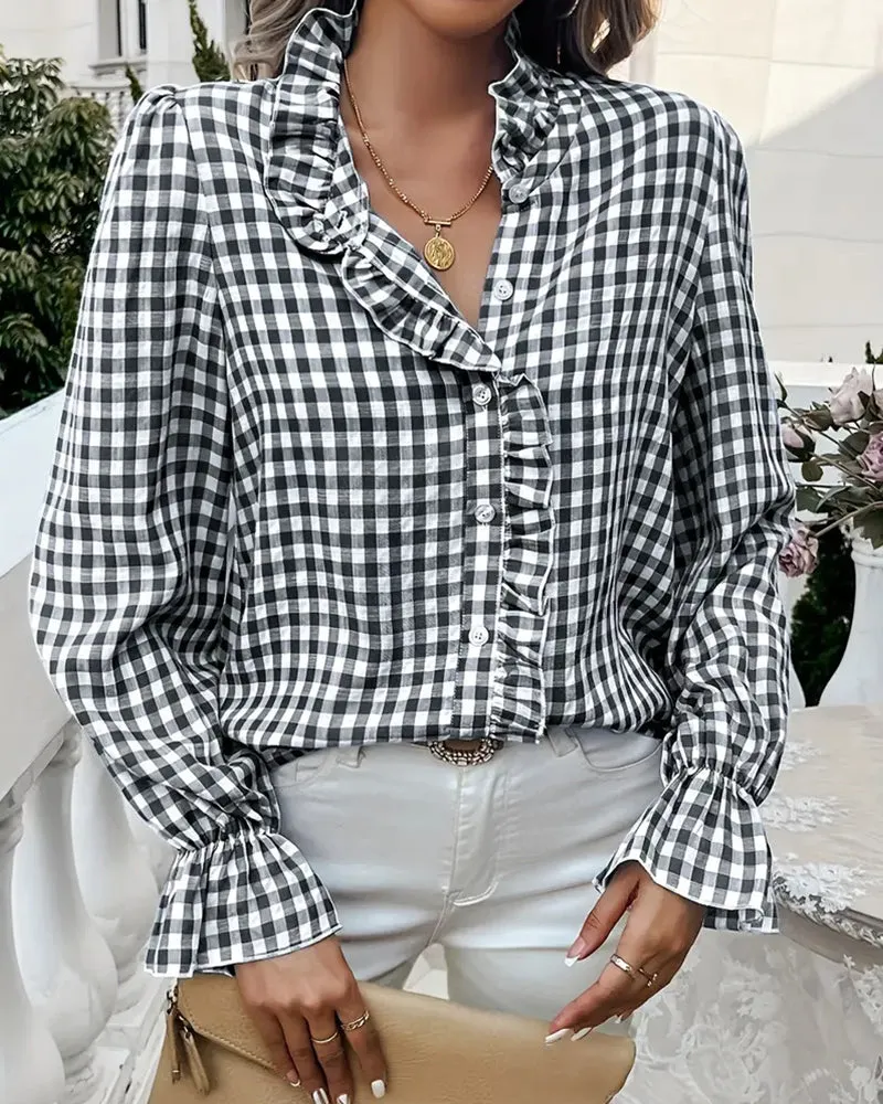 Zeagoo Zeagoo Women's Chic Gingham Ruffle Blouse for Women Cute Summer Casual 2026 | Under sold by zeagoo product image thumbnail 4
