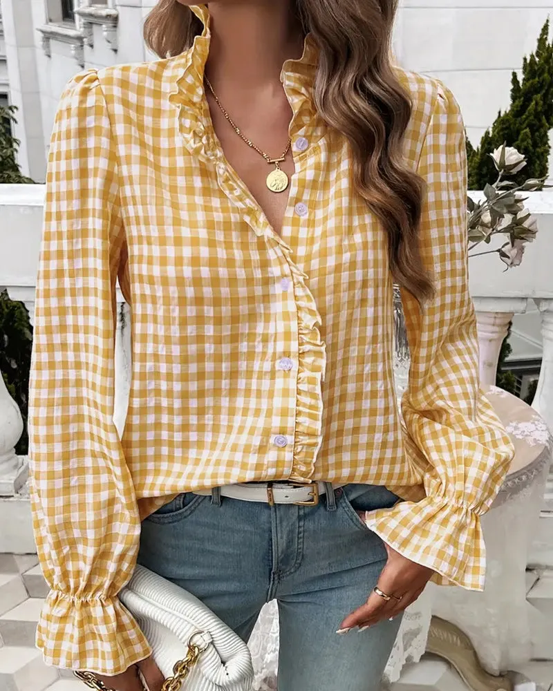 Zeagoo Zeagoo Women's Chic Gingham Ruffle Blouse for Women Cute Summer Casual 2026 | Under sold by zeagoo product image thumbnail 2