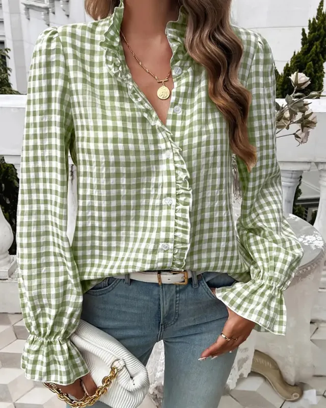 Zeagoo Zeagoo Women's Chic Gingham Ruffle Blouse for Women Cute Summer Casual 2026 | Under made by zeagoo