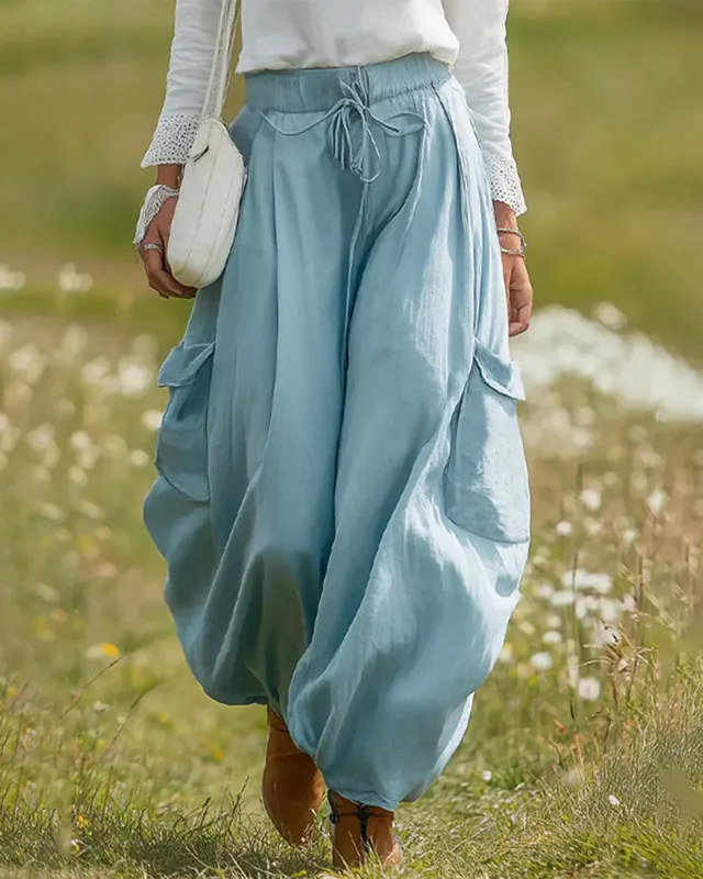 Casual Relaxed Elastic Waist Balloon Pants made by zeagoo