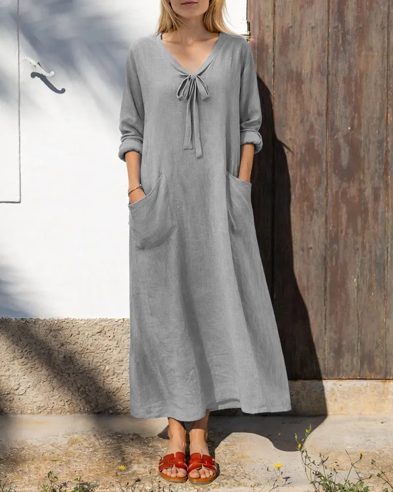 Essential Loose Fit A-Line Bow Tie Maxi Dress sold by zeagoo product image thumbnail 2