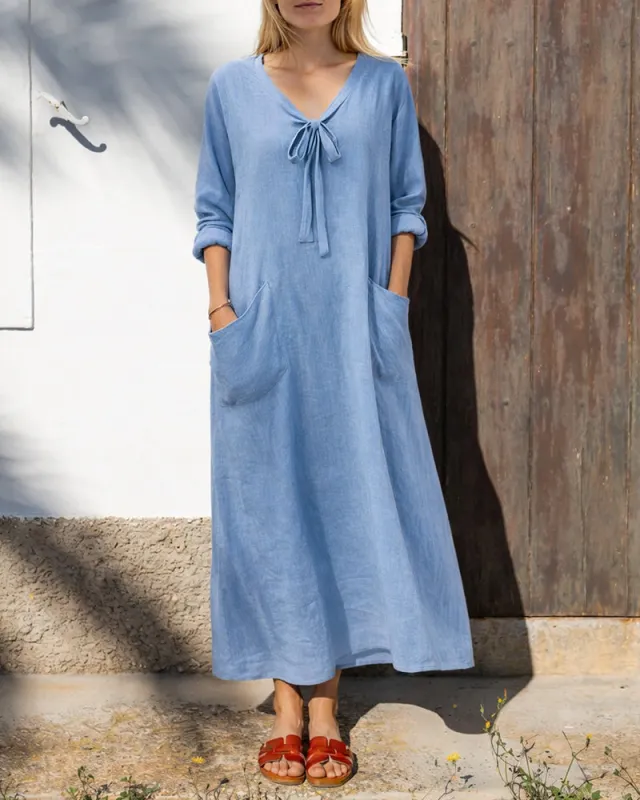 Essential Loose Fit A-Line Bow Tie Maxi Dress made by zeagoo