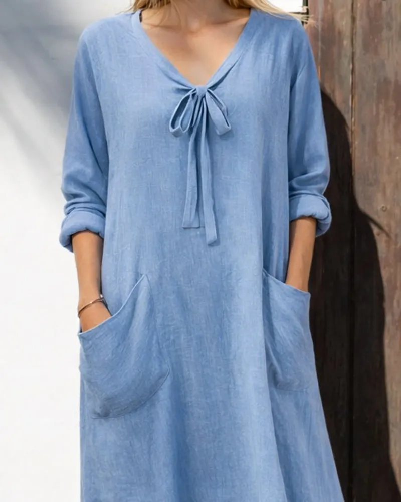 Essential Loose Fit A-Line Bow Tie Maxi Dress sold by zeagoo product image thumbnail 3