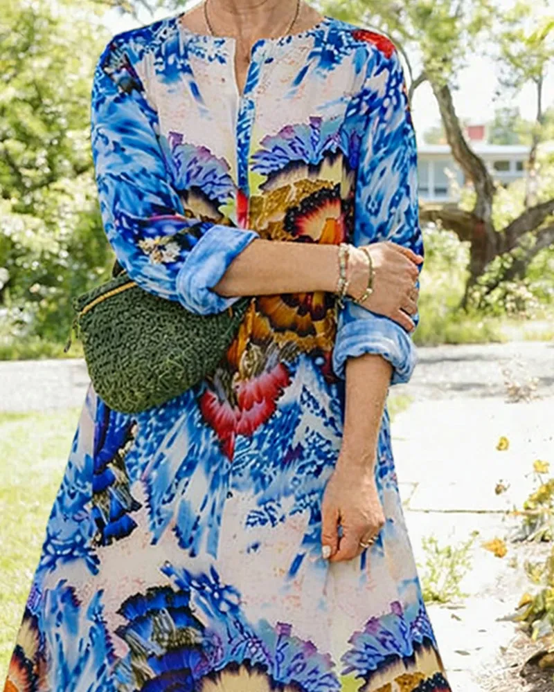 Zeagoo Women's Artistic Floral Pattern Loose Fit Maxi Dress sold by zeagoo product image thumbnail 3