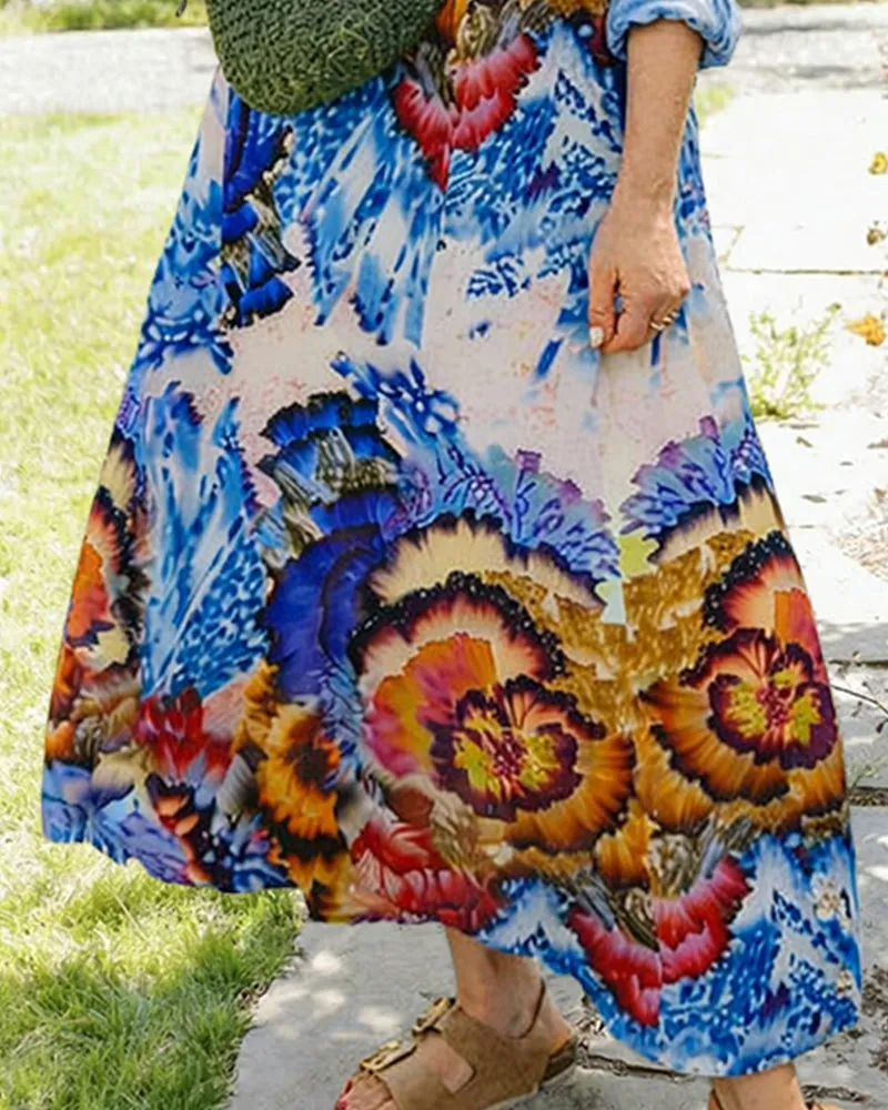 Zeagoo Women's Artistic Floral Pattern Loose Fit Maxi Dress sold by zeagoo product image thumbnail 4