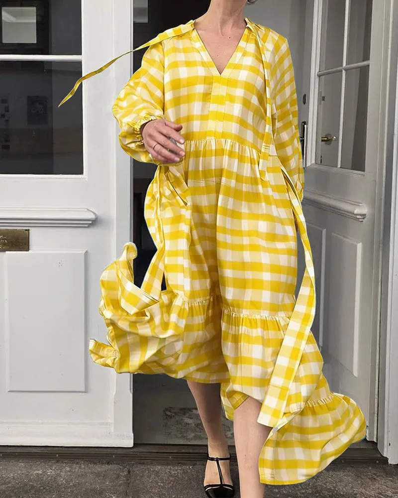 Relaxed Fit Plaid Printed Ruffled Hem Dress sold by zeagoo product image thumbnail 2