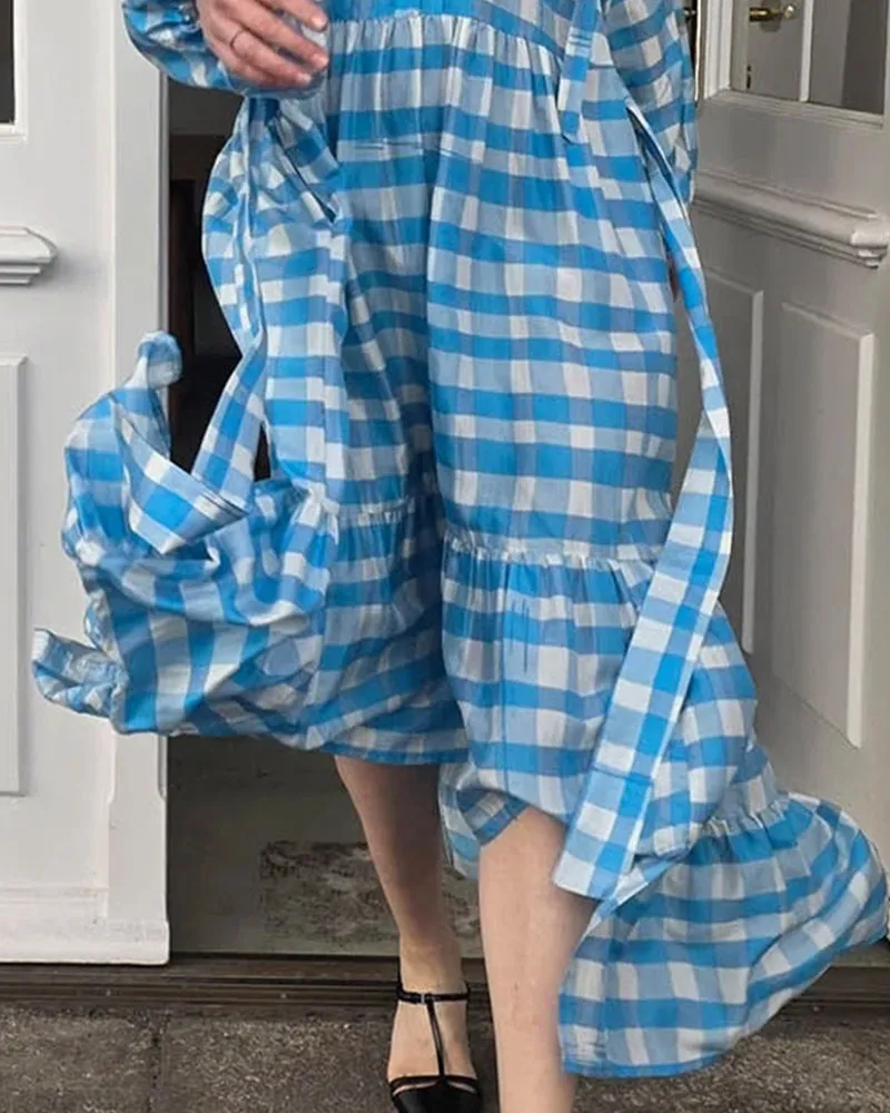 Relaxed Fit Plaid Printed Ruffled Hem Dress sold by zeagoo product image thumbnail 4