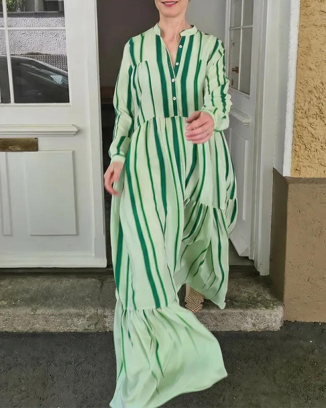 Fashion Spring Summer Stripe Printed Maxi Dress sold by zeagoo