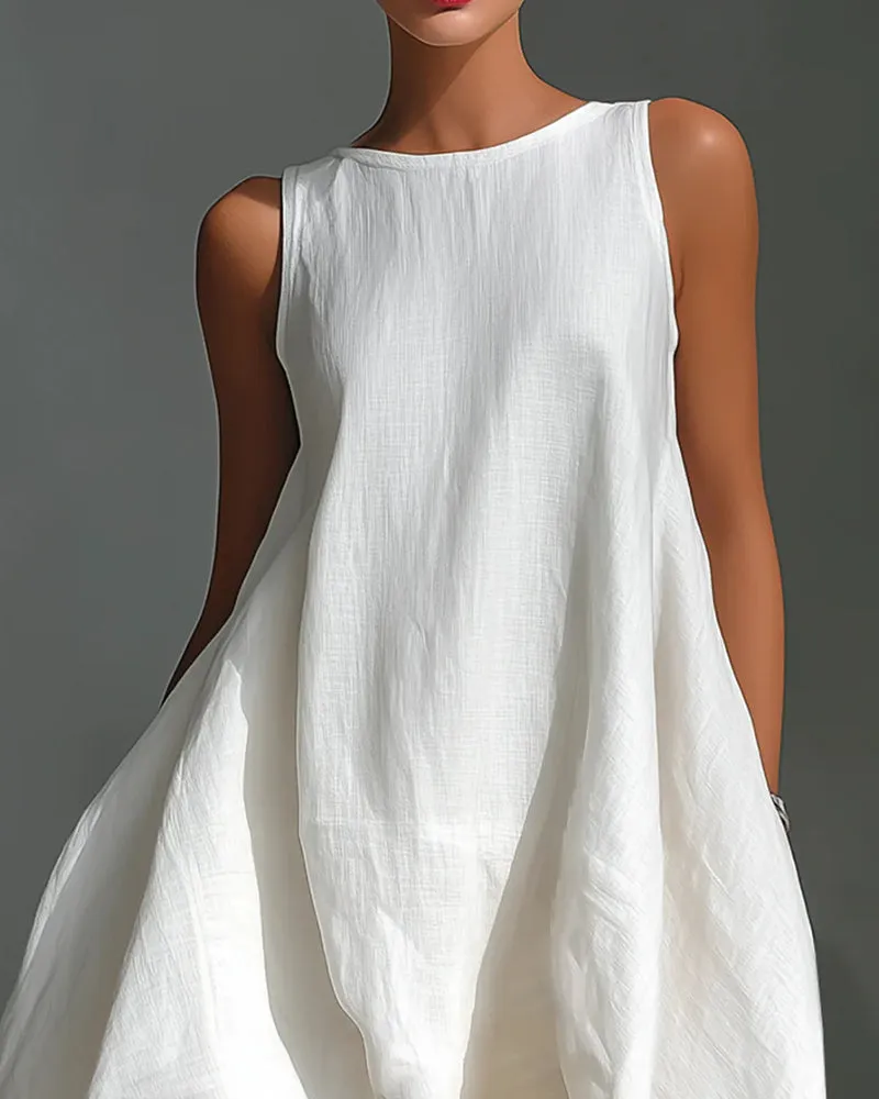 Linen Blend Asymmetrical Hem Sleeveless Midi Dress sold by zeagoo product image thumbnail 5
