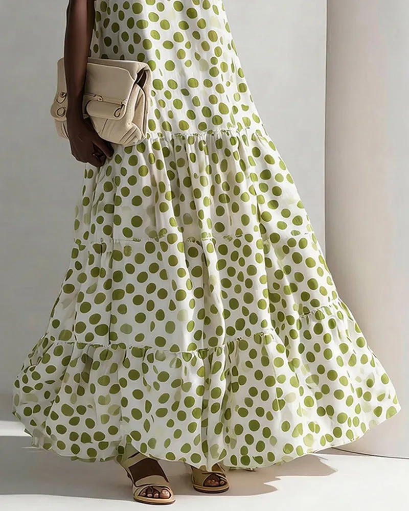 Summer Linen Blend Polka Dot Sleeveless Maxi Dress sold by zeagoo product image thumbnail 5
