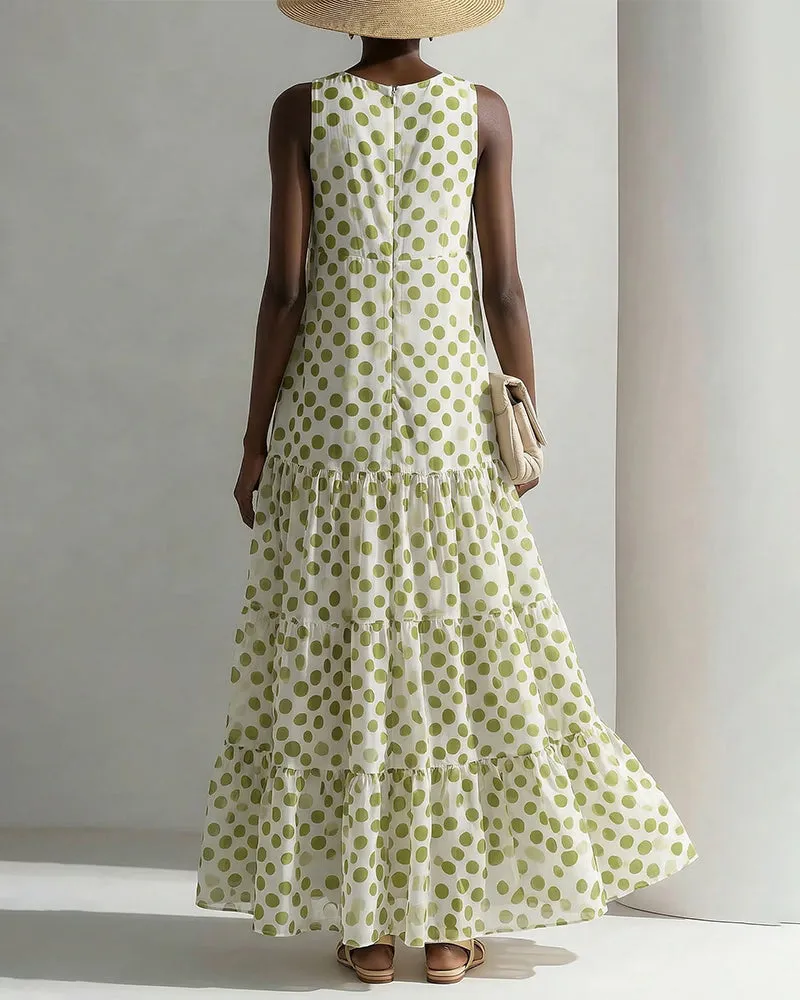 Summer Linen Blend Polka Dot Sleeveless Maxi Dress sold by zeagoo product image thumbnail 3