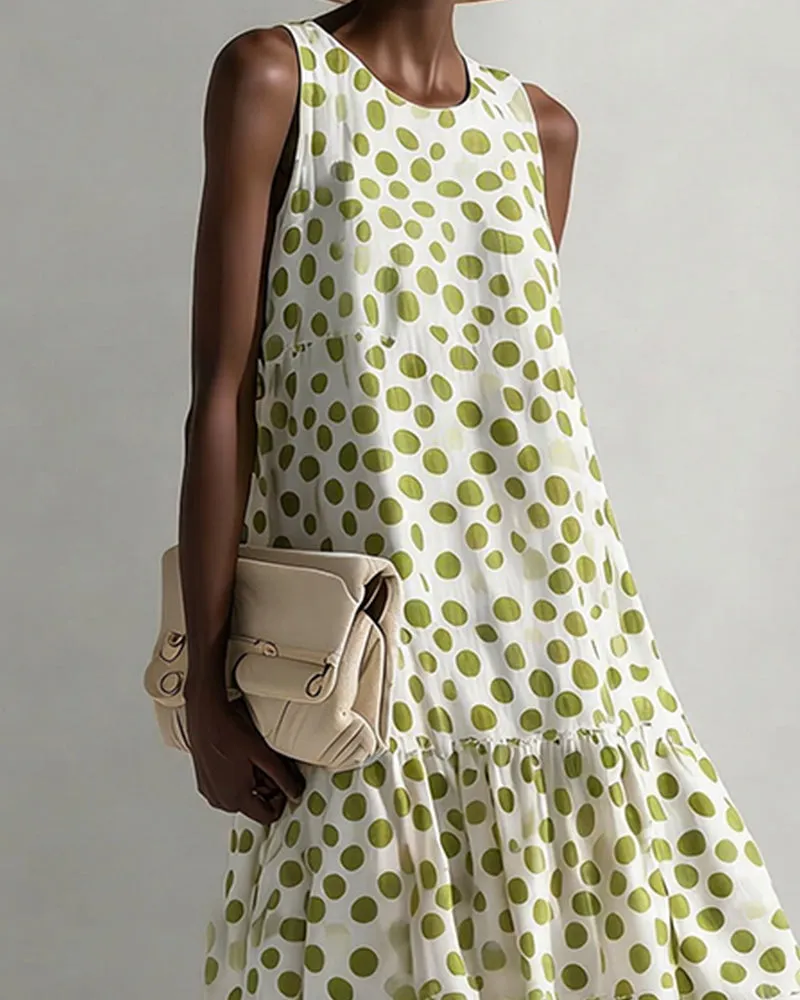 Summer Linen Blend Polka Dot Sleeveless Maxi Dress sold by zeagoo product image thumbnail 4