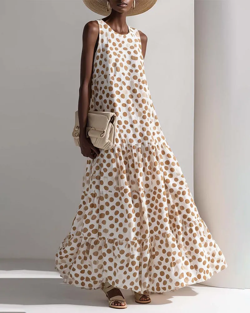 Summer Linen Blend Polka Dot Sleeveless Maxi Dress sold by zeagoo product image thumbnail 2