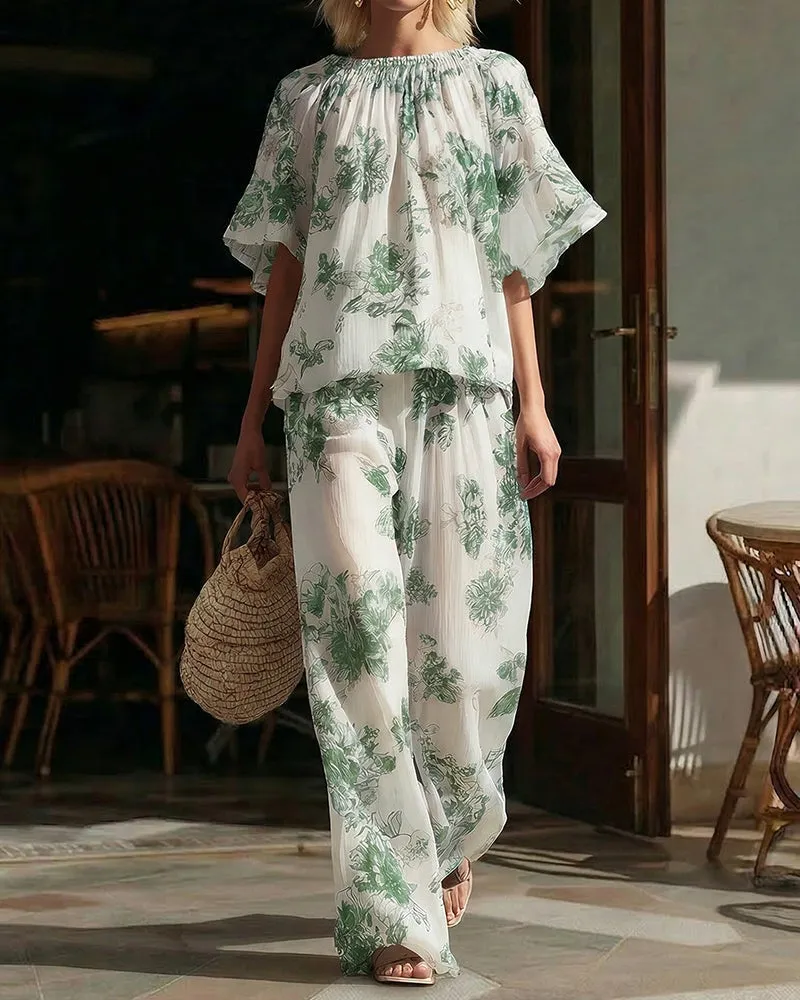 Chic Floral Print Elastic Off Shoulder Matching Set sold by zeagoo product image thumbnail 2