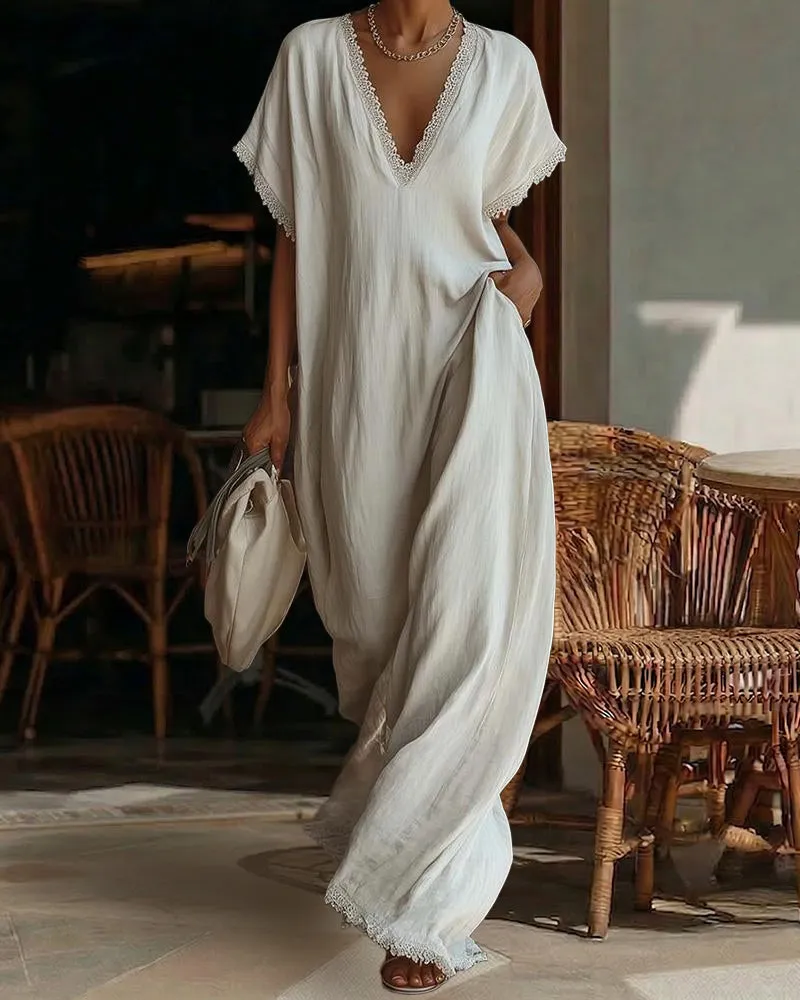 Zeagoo Women's 2026 Summer Deep V Neck Maxi Dress Loose Casual Flowy Long Sundress Vacation Beach Resort sold by zeagoo