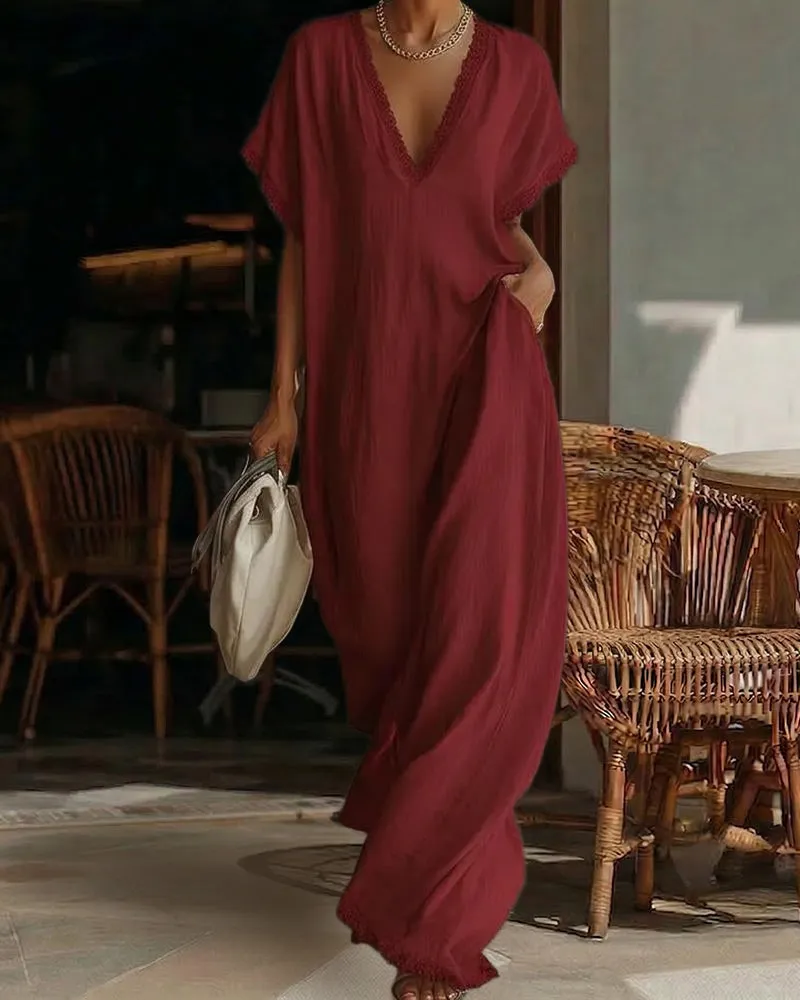 Zeagoo Women's 2026 Summer Deep V Neck Maxi Dress Loose Casual Flowy Long Sundress Vacation Beach Resort sold by zeagoo product image thumbnail 4