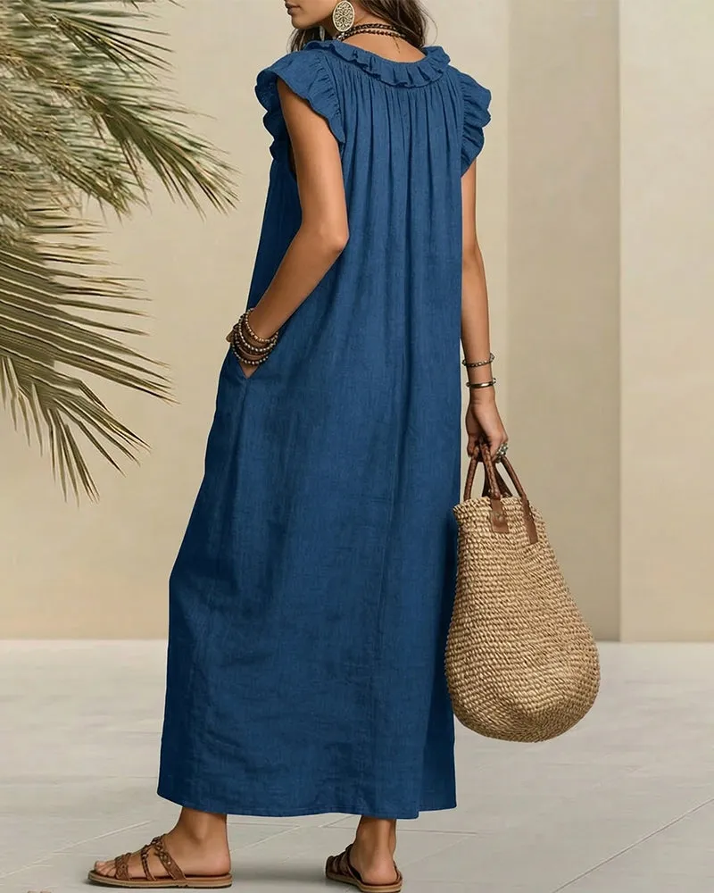 Casual Linen Blend Ruffle Details Sleeveless Maxi Dress sold by zeagoo product image thumbnail 5